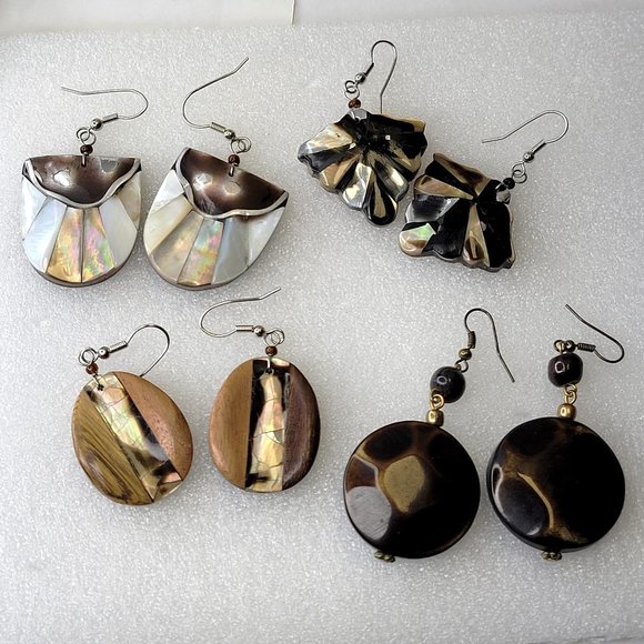 Wood Inspired Earrings - 4 Pairs of Small Light Elegant Boho Earrings - Picture 1 of 15